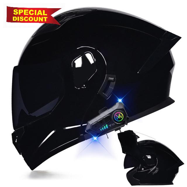 Motorcycle Bluetooth Modular Helmet DOT Approved Dual Visor Full Face Flip up Integrated Motorcycle Helmets Double Visor Helmet Built-in Dual Speaker Microphone Waterproof Adults Men Women M-XXL