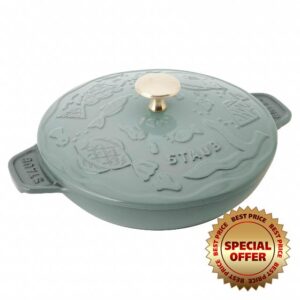 [STAUB x minä perhonen] staub hotplate ocean round 7.9 inches (20 cm) eucalyptus brass knob specification mina perhonen both hands cast enamel shallow type induction compatible [Japan official sale]