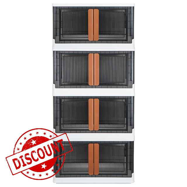 Stackable Storage Bins with Wheels - (4-Pack) - Stackable Storage Drawers - (19-Gal) - Collapsible storage bins with lids - Multifunctional Foldable storage boxes with doors