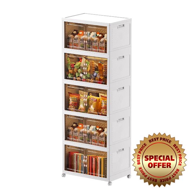 Storage Bins with Lids Collapsible Storage Cabinet Closet Organizer Stackable Clothes & Book Storage Foldable Plastic Container with Door Crate for Shoes Cabinet