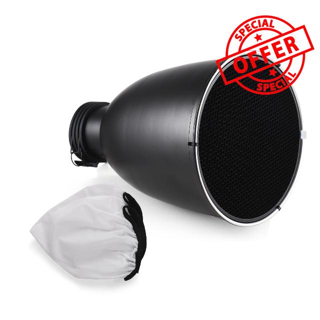 Andoer Beauty Dish 11.6" with Stand Profoto Tele-Zoom Reflector Diffuser Lamp Shade Dish with 60° Honeycomb Grid and Diffuser Sock for Profoto Mount Studio Strobe Flash Light