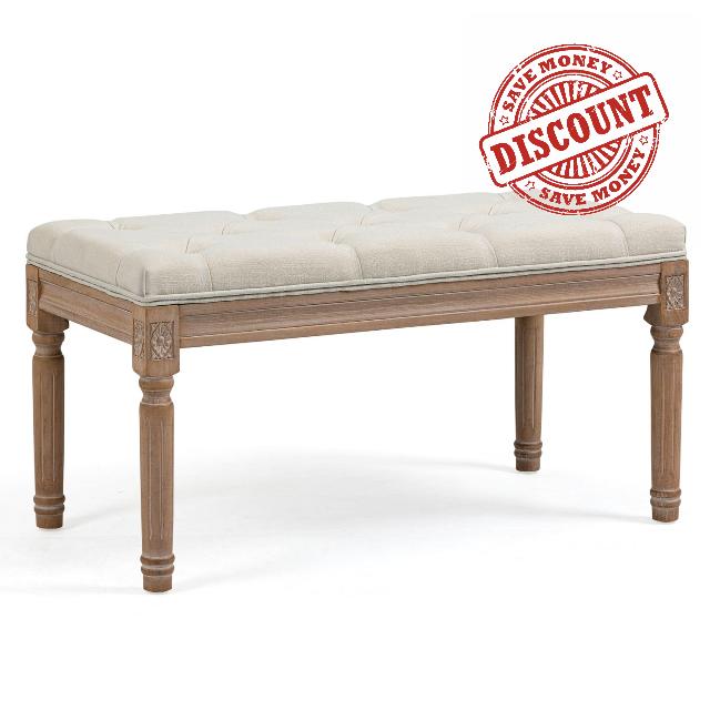 Entryway Bench Modern Wood + Linen + Sponge Button-Tufted Entryway Bench