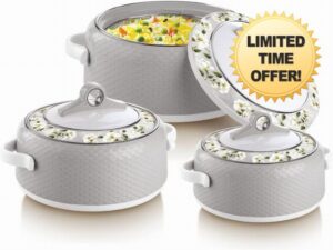 Casserole Thermoware Serving Microwave Safe Stainless Steel Hot Cold Food Insulated Casserole Double Wall Hot Pot Jumbo Set of 3 (Grey)