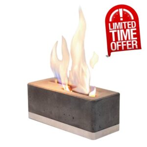 FLIKR Fire XL Personal Concrete Fireplace – Tabletop Smokeless Fire Pit with Fire Pit Snuffer Lid Safe for Indoor & Outdoor Use