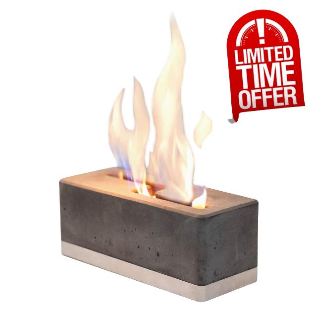 FLIKR Fire XL Personal Concrete Fireplace – Tabletop Smokeless Fire Pit with Fire Pit Snuffer Lid Safe for Indoor & Outdoor Use