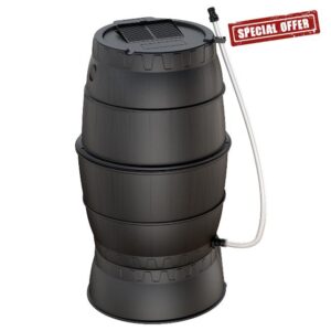 SQUEEZE master 50 Gallon Rainwater Collection Barrel with Stand-BPA Free Home Rain Catcher with Outlet Hose-Flatback Designed Water Storage Collection Barrel for Gardens and Plants
