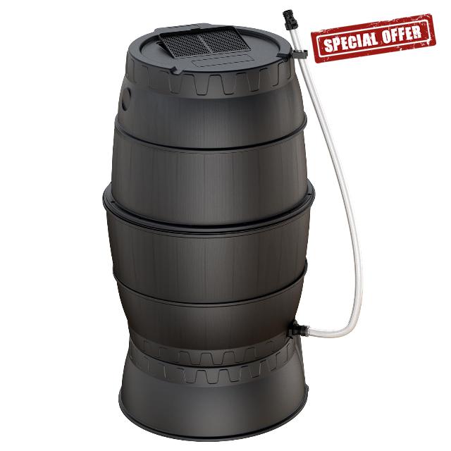 SQUEEZE master 50 Gallon Rainwater Collection Barrel with Stand-BPA Free Home Rain Catcher with Outlet Hose-Flatback Designed Water Storage Collection Barrel for Gardens and Plants