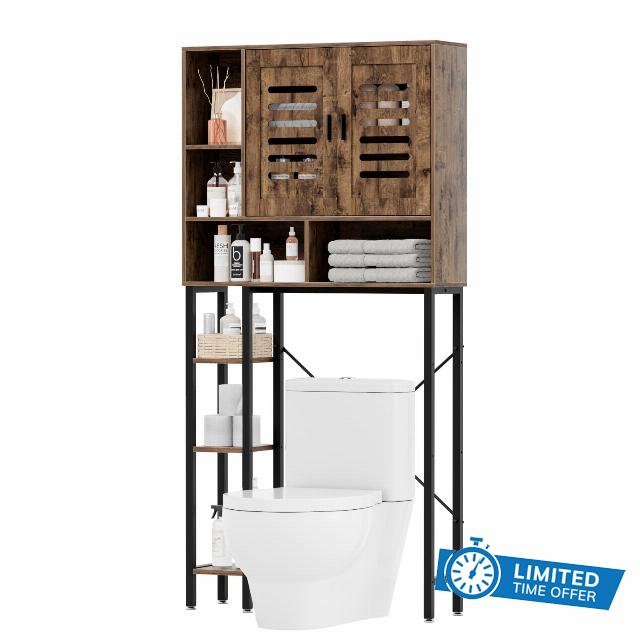 Over The Toilet Storage Cabinet with Shelves and Double Doors