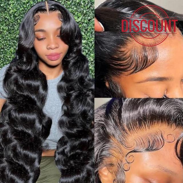 HJuyYuah 28 Inch Body Wave Lace Front Wigs Human Hair