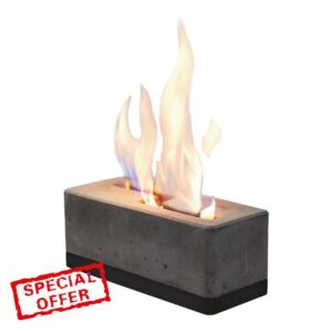 FLIKR Fire XL Personal Concrete Fireplace – Tabletop Smokeless Fire Pit with Fire Pit Snuffer Lid Safe for Indoor & Outdoor Use