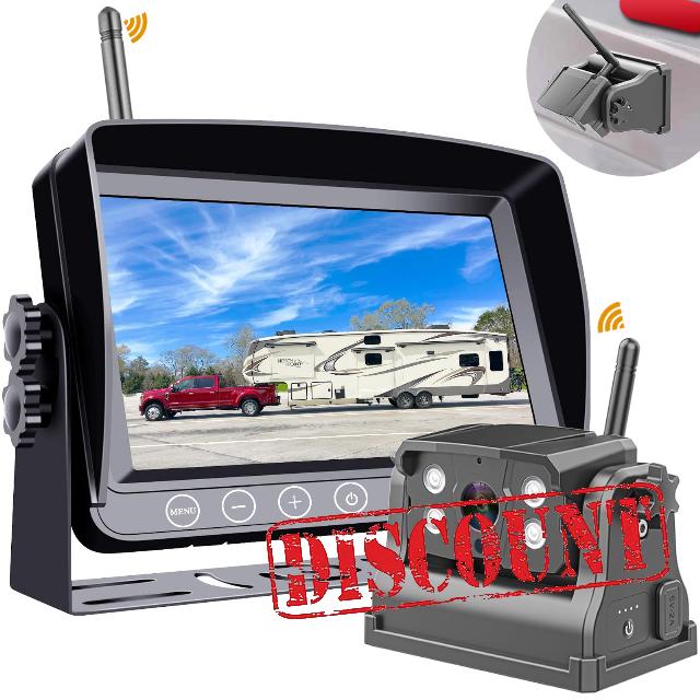 DOUXURY Wireless Magnetic Backup Camera for Car RV Trailer Truck Camper 5th Wheels Hitch Towing Rechargeable Built-in Battery Waterproof Night Vision Backup Camera with 7 Inch 1080P HD 4-Split Screem
