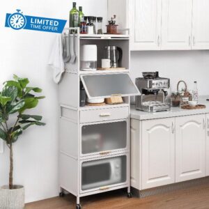 Kitchen Pantry Cabinet with Glass Doors and Drawer