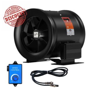 12 Inch Inline Duct Fan with Speed Controller - EC Motor Ventilation Exhaust Fan for Heating Cooling Booster