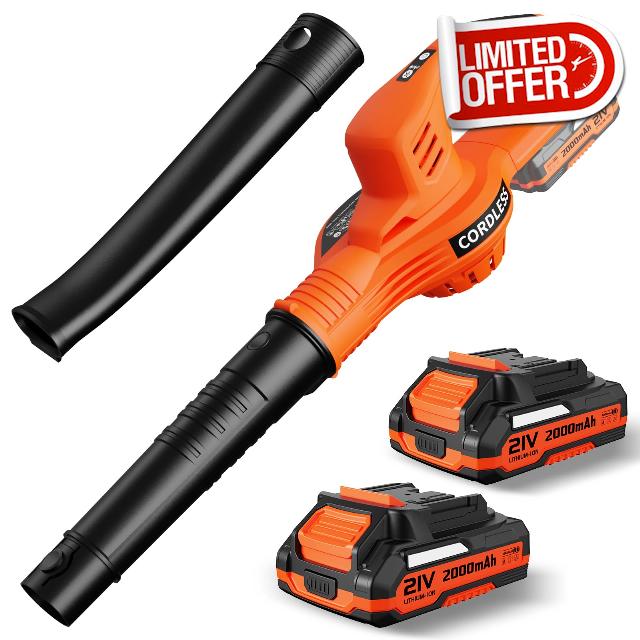 Leaf Blower Cordless - 21V Electric Cordless Leaf Blower with 2 Batteries and Charger