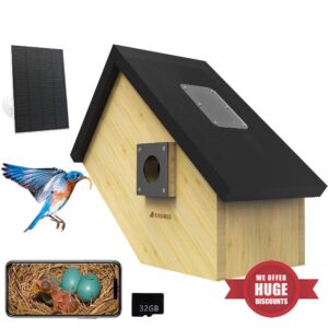 Smart Bird House with Camera: Wireless Bird Camera with Solar Panel - Motion Activated & Auto Capture HD Bird Video Weather-Resistant Crafted from Cedar and Bamboo for a Lasting Sanctuary.