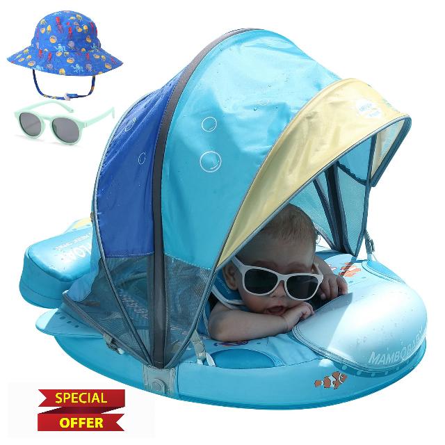 2024 Newest Mambobaby Float with Canopy Infant Pool Float Ring Non-Inflatable Toddler Swim Float with Skin-Friendly Material for 3-24 Months Baby Boys Girls Solid Infant Toddler Swim(Submarine Style)
