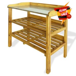 Potting Bench with 2 Shelves Solid Acacia Wood and Zinc Gardening Tables for Outdoors Outdoor Potting Bench Table Garden Table for Planting