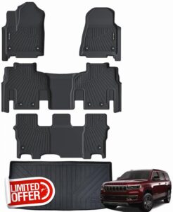 Floor Mats & Cargo Liner for 2022 2023 2024 Jeep Wagoneer (8 Passenger Model) with 2nd Row Bench Seat All Weather Protection TPE Rubber Full Set Automotive Mat Accessories