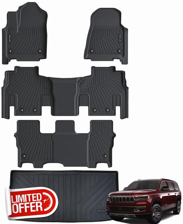 Floor Mats & Cargo Liner for 2022 2023 2024 Jeep Wagoneer (8 Passenger Model) with 2nd Row Bench Seat All Weather Protection TPE Rubber Full Set Automotive Mat Accessories