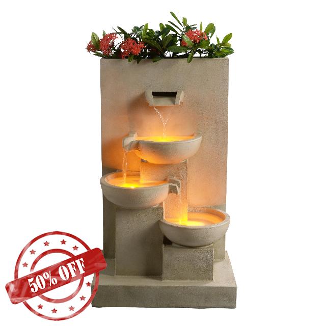 Teamson Home 29.13 in. 3-Tier Cascading Outdoor Water Fountain with Planter