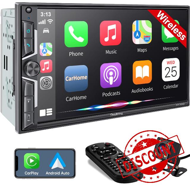 SJoyBring Wireless Double Din Car Stereo with Carplay