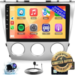[2+64G] (Manual A/C) Car Stereo for Toyota Camry 2006-2011 - 10.1 Inch Touchscreen Android 13 HiFi Audio - Wireless Carplay and Android Auto/WiFi/GPS/Mirror Link/SWC + AHD Backup Camera + Canbus