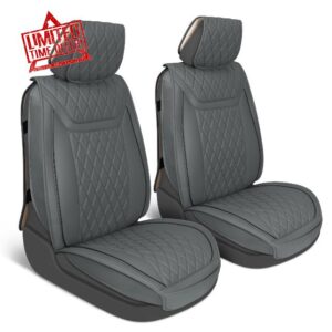 Car Seat Covers – Ranch Leatherette Faux Leather Charcoal Gray Seat Covers for Car – Diamond Stitched Cushioned Seat Protectors for Automotive Accessories