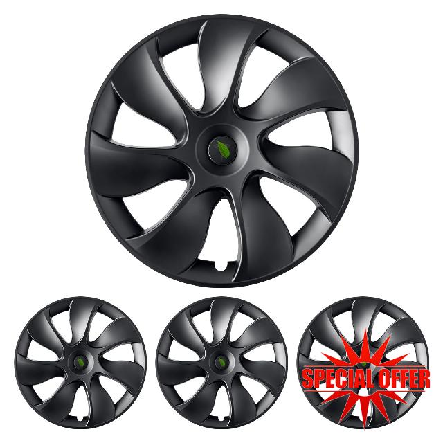 4 PCS Tesla Model Y 19 Inch Wheel Covers Replacement Compatible with Tesla Model Y 2023 2022 2021 Matte Black ABS Hubcaps with Shock Absorbing Foam Strip - 7 Frame Turbine Style