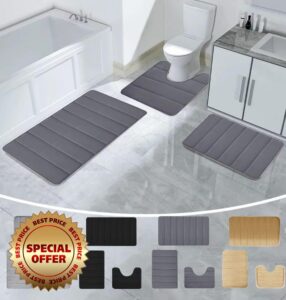 3 PCS Bathroom Rugs Set - Soft Comfortable Memory Foam Bath Mat Non-Slip Quick Dry Toilet Mats Pads Set