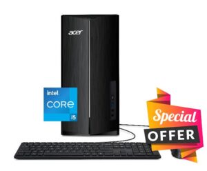 Acer Aspire TC-1760-UA92 Desktop | 12th Gen Intel Core i5-12400 6-Core Processor | 12GB 3200MHz DDR4 | 512GB NVMe M.2 SSD | 8X DVD | Intel Wireless Wi-Fi 6 AX201 | Bluetooth 5.2 | Windows 11 Home