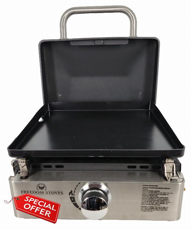 Freedom Stove 22" Easy Clean Non Stick Ceramic Coated Flat Top Propane Gas Griddle With Locking Lid Includes Utensils