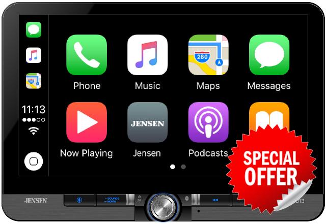 Jensen CAR1013 10.1-inch Certified Apple CarPlay Android Auto Wired or Wireless | Single DIN & Double DIN Touchscreen Car Stereo Radio | Bluetooth | Front & Rear Camera Inputs | USB Playback & Charge