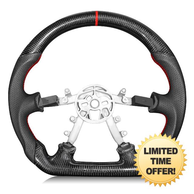 Carbon Fiber Steering Wheel for Chevy Corvette C5 1997-2004 D-shaped Flat-bottom Steering Wheel Preforated Leather Grip Hand-Stitched Compatible with C5 Z06