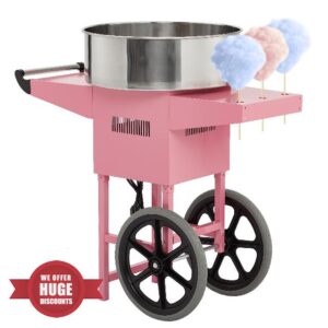 Electric Candy Cotton with Cart Maker Commercial Candy Cotton Machine for Kids with 20 Inch Stainless Steel Bowl Party Home Festival Pink