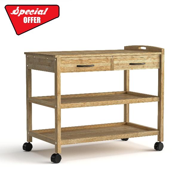 Zeke Contemporary Bamboo Kitchen Cart with Drawers and 2 Shelves