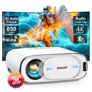 [AI Auto Focus+Auto Lens Cap]Outdoor-Projector 4K with WiFi 6 and Bluetooth:Upgrade 850 ANSI Native 1080P Jimveo Portable Projector