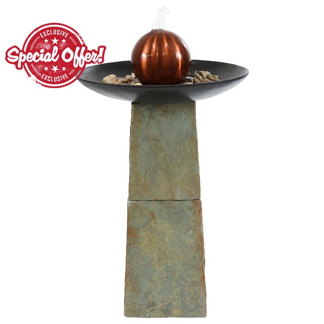 Sunnydaze Freestanding Slate Outdoor Water Fountain - 38-Inch H - Modern Decorative Orb Top