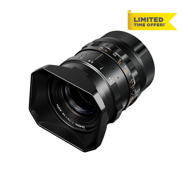 Full Frame Photography Lens Simera 28 mm f1.4 for Leica M Mount - Black