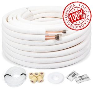 50Ft Mini Split Line Set 1/4" x 1/2" O.D Copper Pipes Tubing With Nuts and 3/8 White Thickened PE Insulated Coil for Mini Split Air Conditioner HVAC or Heat Pump(1/4" HP pipe & 1/2" LP pipe)