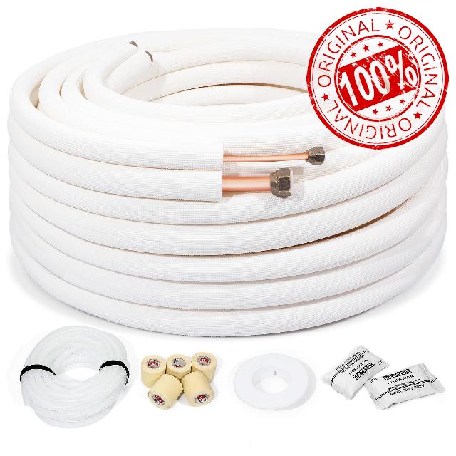 50Ft Mini Split Line Set 1/4" x 1/2" O.D Copper Pipes Tubing With Nuts and 3/8 White Thickened PE Insulated Coil for Mini Split Air Conditioner HVAC or Heat Pump(1/4" HP pipe & 1/2" LP pipe)