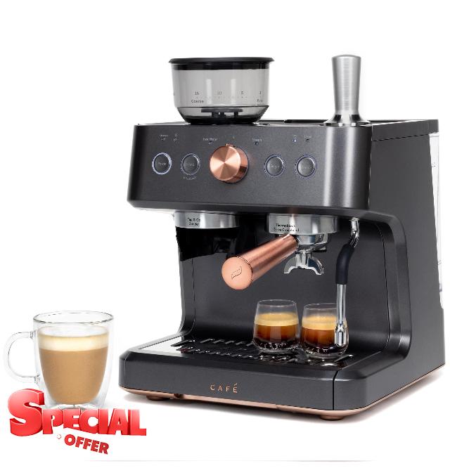 Café Bellissimo Semi Automatic Espresso Machine + Milk Frother | WiFi Connected| Built-In Bean Grinder