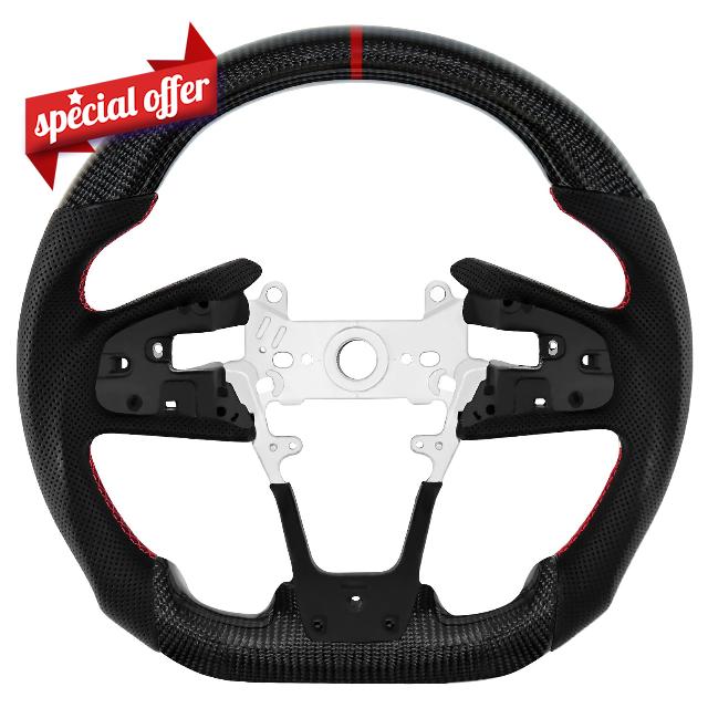 Steering Wheel Carbon Fiber Nappa Prefoed Leather Car Racing Steering Wheel Compatible For Honda Civic 2016-2021 Type R North American Spec