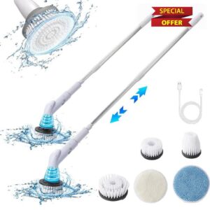 Electric Spin Scrubbers Spin Scrubbers with 5 Replaceable Brush Heads and Adjust Extension Handle Power Cleaning Brush for Bathroom Floor Tile Assistant for Household Cleaning
