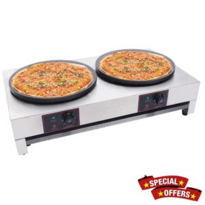 16" Electric Crepe Maker 3.4KW Commercial Pancake Baking Machine Non-Stick Electric Crepe Pan Temperature Control 2-Burner Crepe Maker Pancake Machine Table Stove 50-300℃ for Blintzes Tortilla