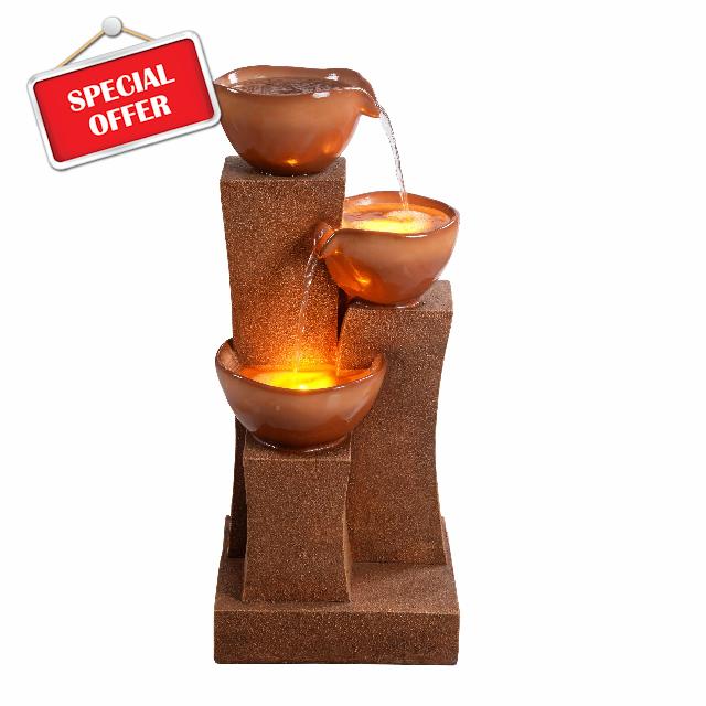 Teamson Home 28.54 in. 3-Tier Cascading Outdoor Water Fountain with LED Lights for Gardens