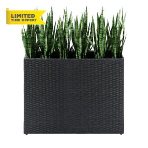 LEWIS&WAYNE Tall Planters for Outdoor Plants Handmade Wicker Large Rectangular Block Planter Box with Removable Liners Modern Planter for Indoor Outdoor Patio Deck - Black