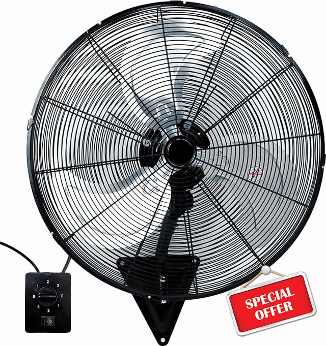 24 Inch Wall Mount Fan Oscillating Wall Fan High Velocity Heavy Duty 3-Speed Pro Metal Fan for Garage