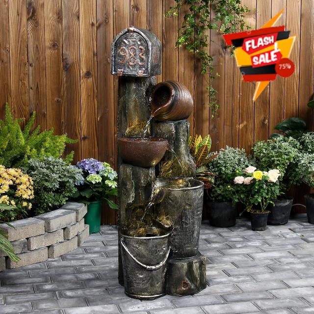 Outdoor Garden Water Fountain for Backyard Deck Porch Home Patio Decor 4 Tiers Pots Bowls Cascading Waterfall Outdoor Fountains with Lights 39.76" H