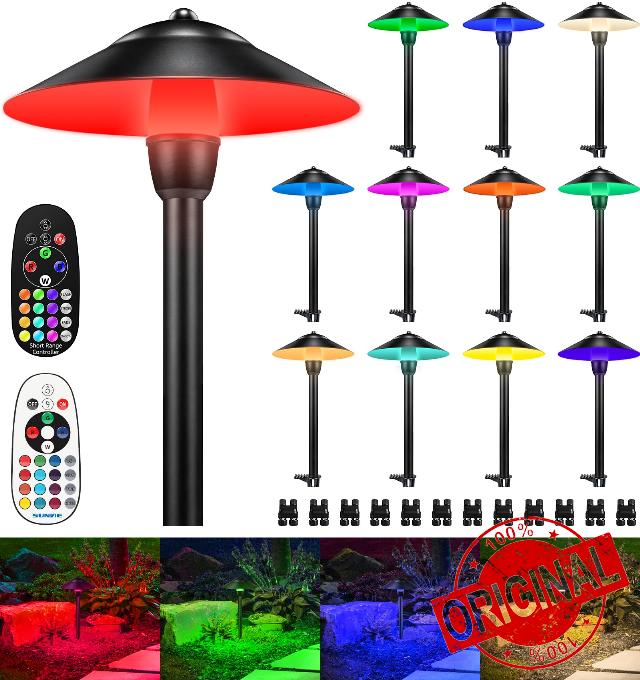 SUNVIE RGBW Low Voltage Landscape Lights 3W Color Changing Pathway Lights 12-24V Multi-color Path Lights Waterproof for Yard Garden Walkway Holiday Landscape Lighting ETL Listed Cord