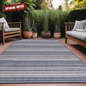 Stripe Outdoor Rug 6x9 Washable Outside Carpet for Indoor Patio Porch Waterproof Easy Cleaning Non Shedding Area Rugs Blue 6 x 9